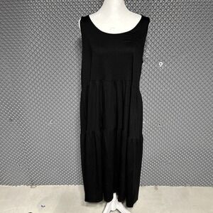 NWT Eileen Fisher Sleeveless Tiered Jersey Midi Dress Sz M Black $79
